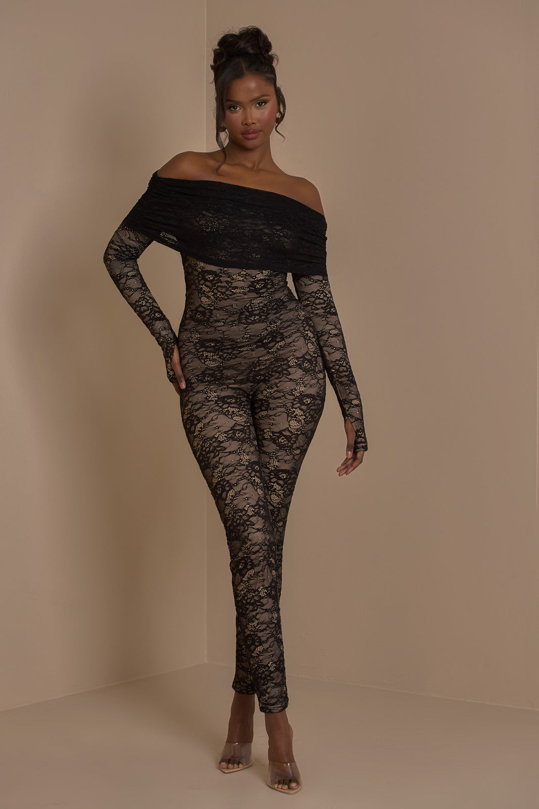 Express black lace jumpsuit on sale