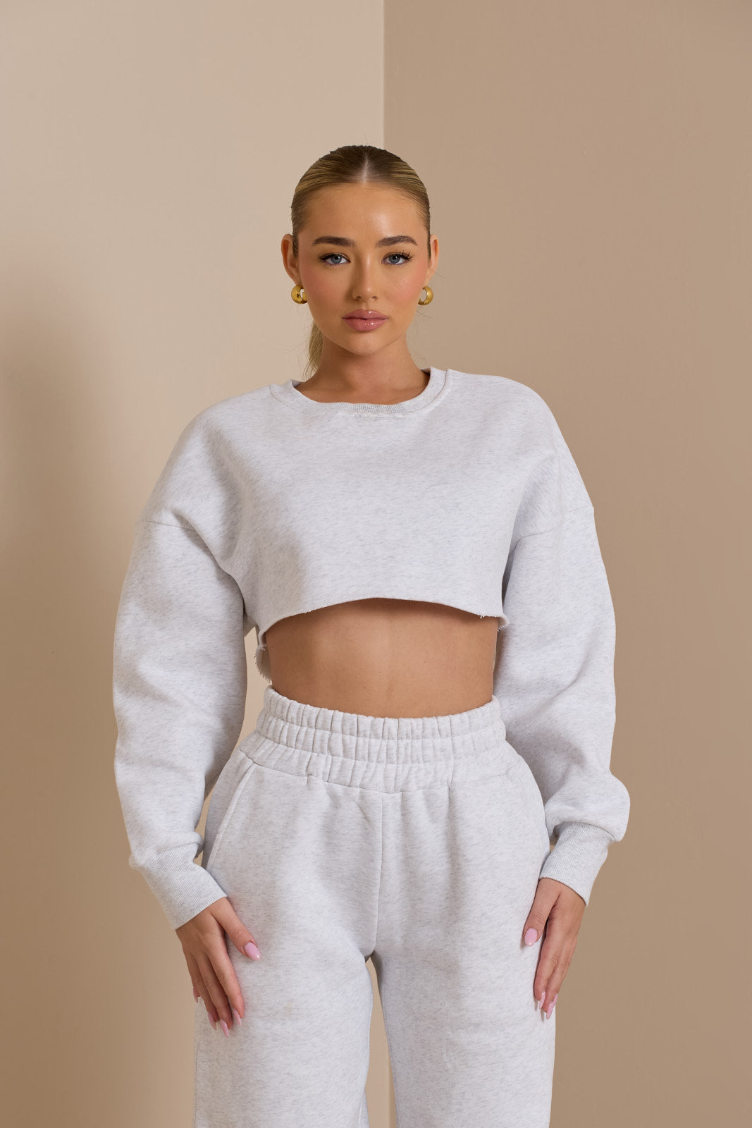 EVERYDAY LOUNGE CROP SWEAT | GREY MARL