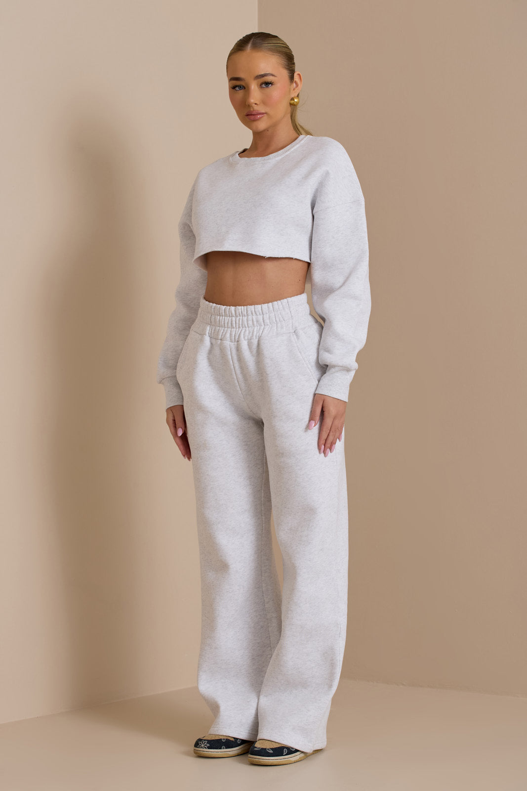 EVERYDAY LOUNGE CROP SWEAT | GREY MARL