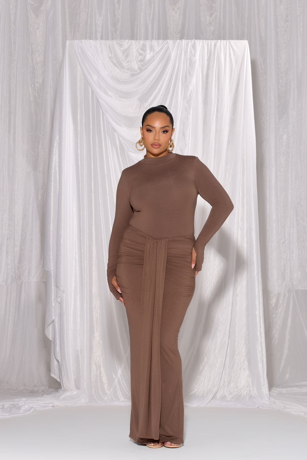 NARA DRAPE MAXI SKIRT | CHOCOLATE