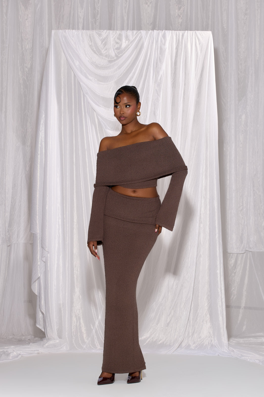 YASMIN BOUCLE KNIT CO-ORD | CHOCOLATE