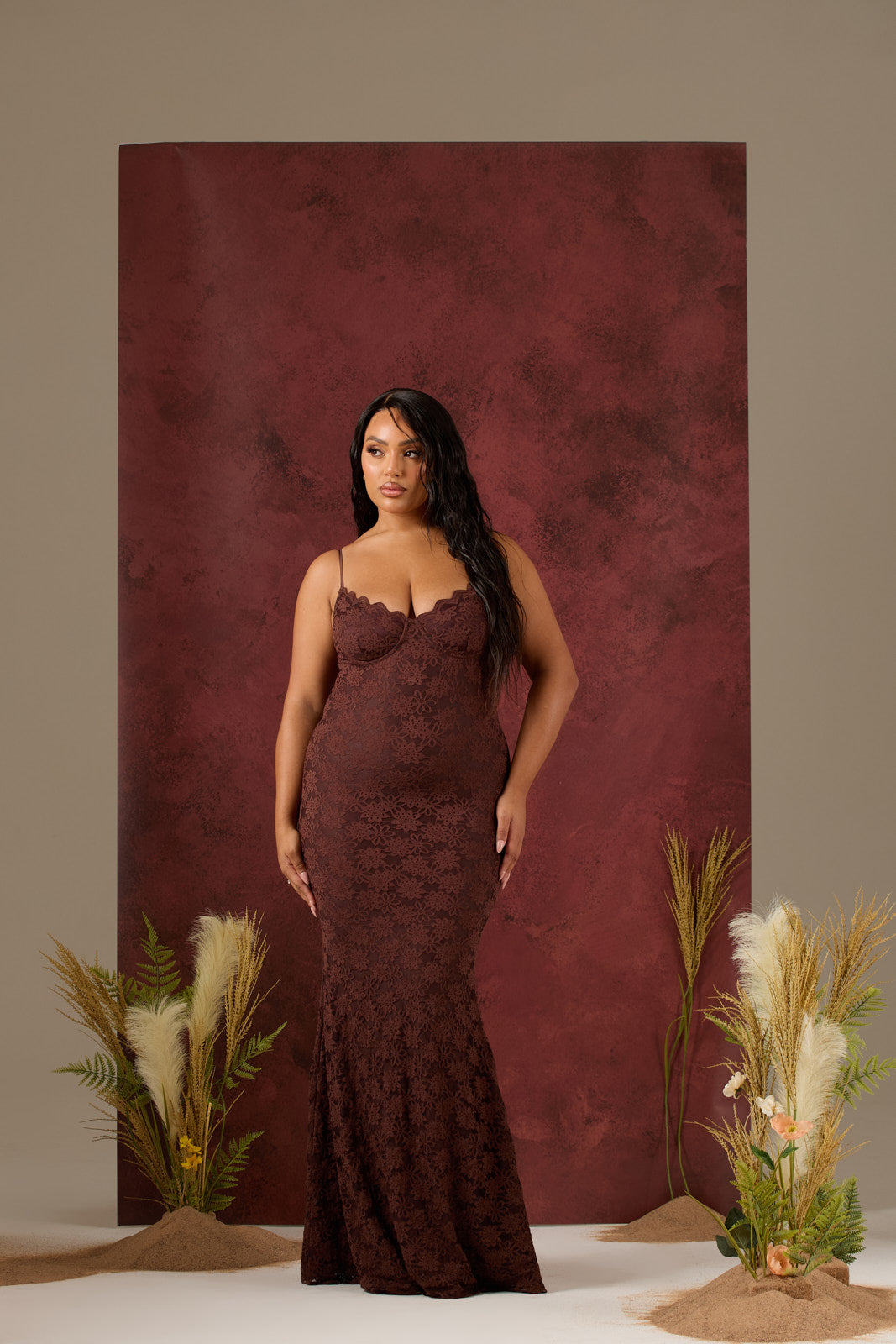 LEAH LACE MAXI DRESS | CHOCOLATE