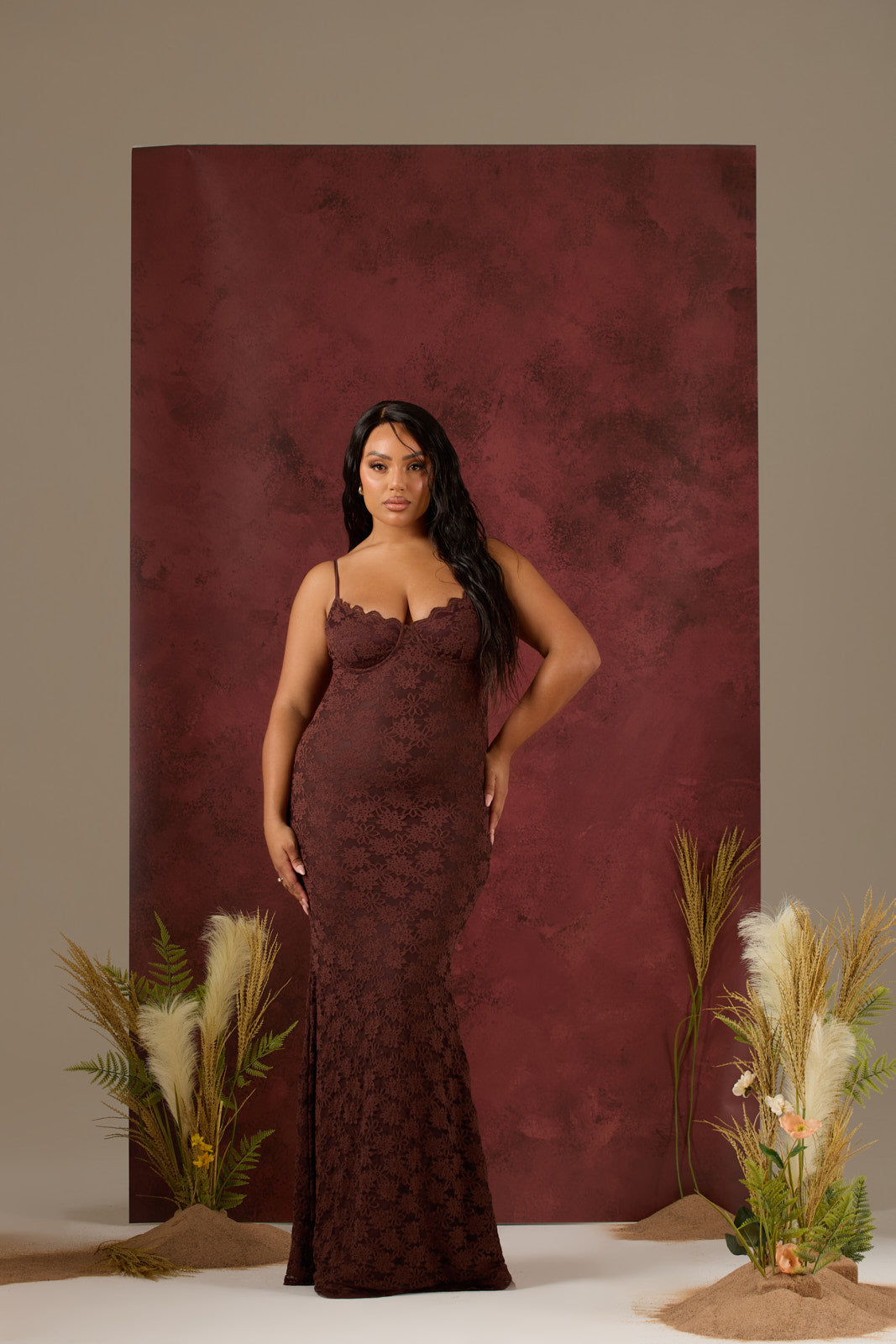 LEAH LACE MAXI DRESS | CHOCOLATE