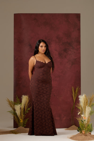 LEAH LACE MAXI DRESS | CHOCOLATE