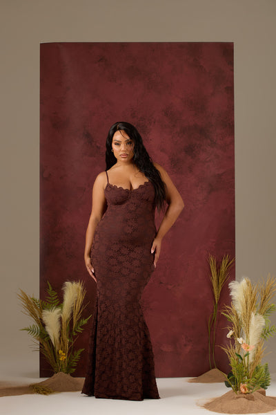 LEAH LACE MAXI DRESS | CHOCOLATE