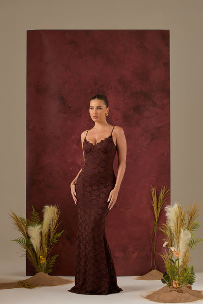 LEAH LACE MAXI DRESS | CHOCOLATE