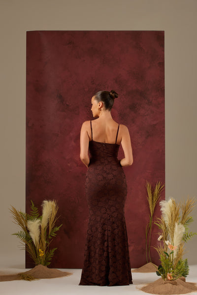 LEAH LACE MAXI DRESS | CHOCOLATE