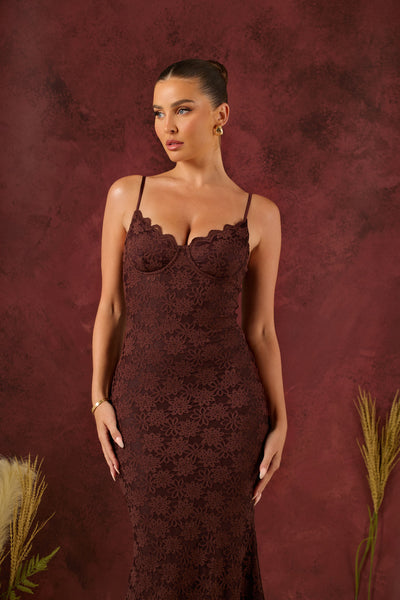 LEAH LACE MAXI DRESS | CHOCOLATE