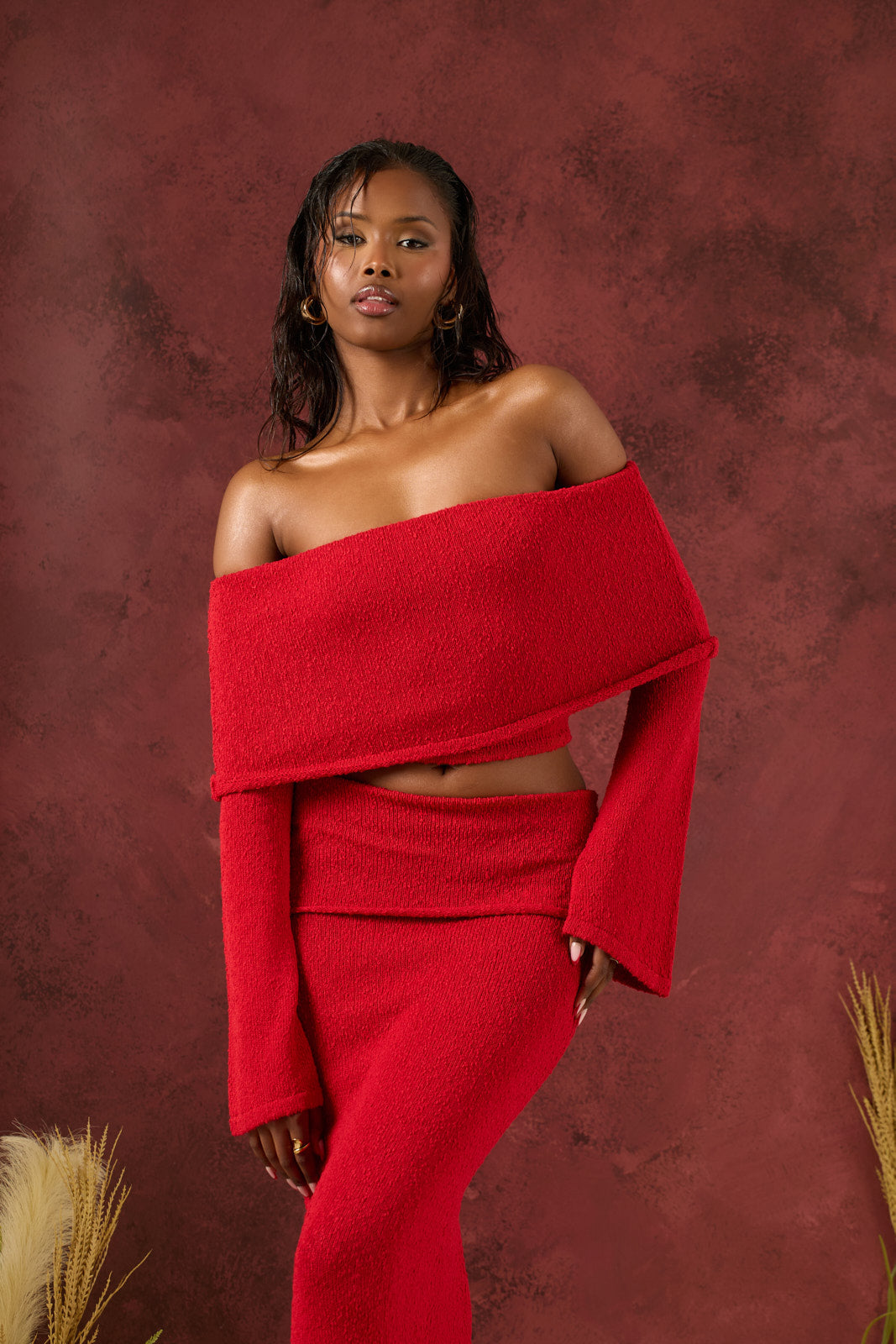 Yasmin Boucle Knit Co-Ord | Red