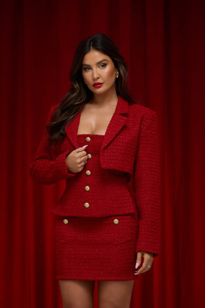 NOEL TWEED CROP BLAZER | RED