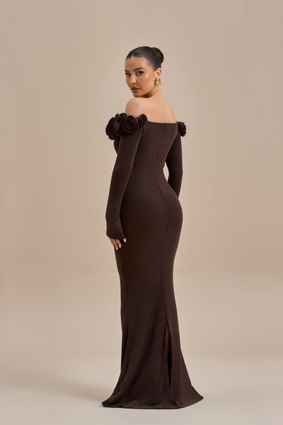 AINSLEIGH BARDOT ROSE MAXI DRESS | CHOC