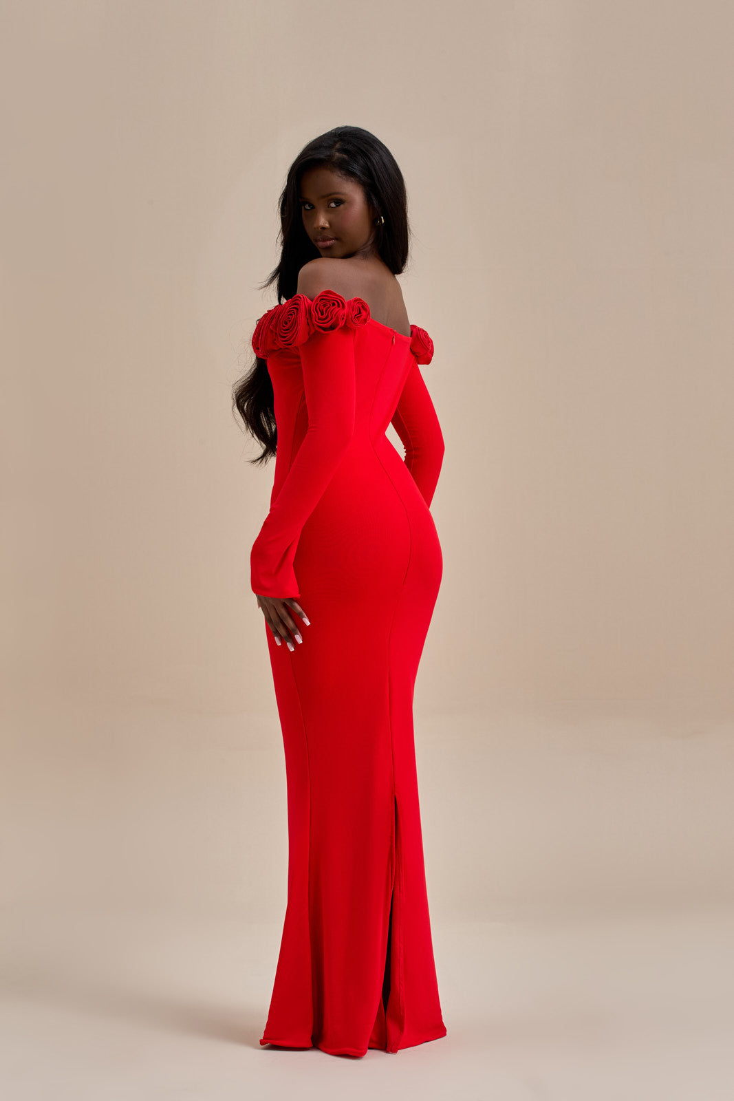 AINSLEIGH BARDOT ROSE MAXI DRESS | RED