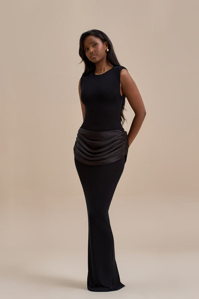 EMAN SATIN MAXI DRESS | BLACK