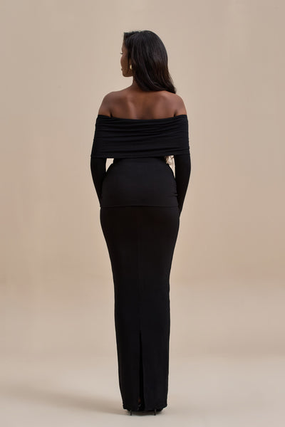 BELLE DRAPE MAXI SKIRT | BLACK