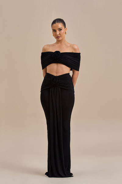 BELLE DRAPE MAXI SKIRT | BLACK