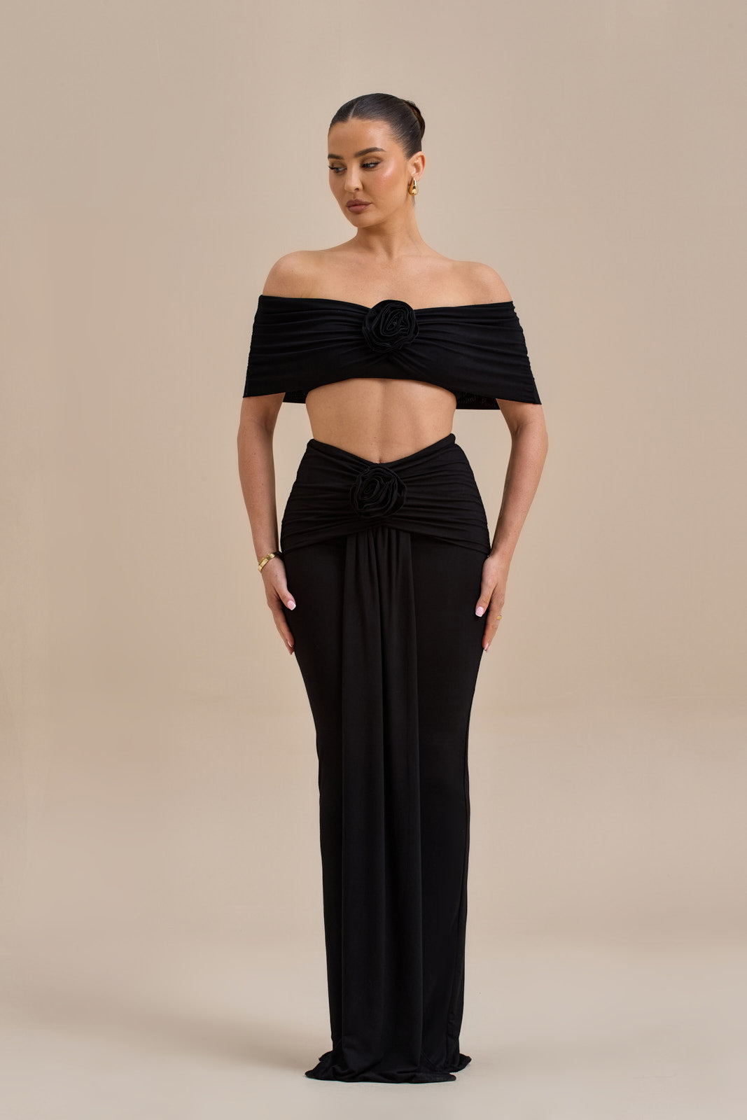 BELLE DRAPE MAXI SKIRT | BLACK