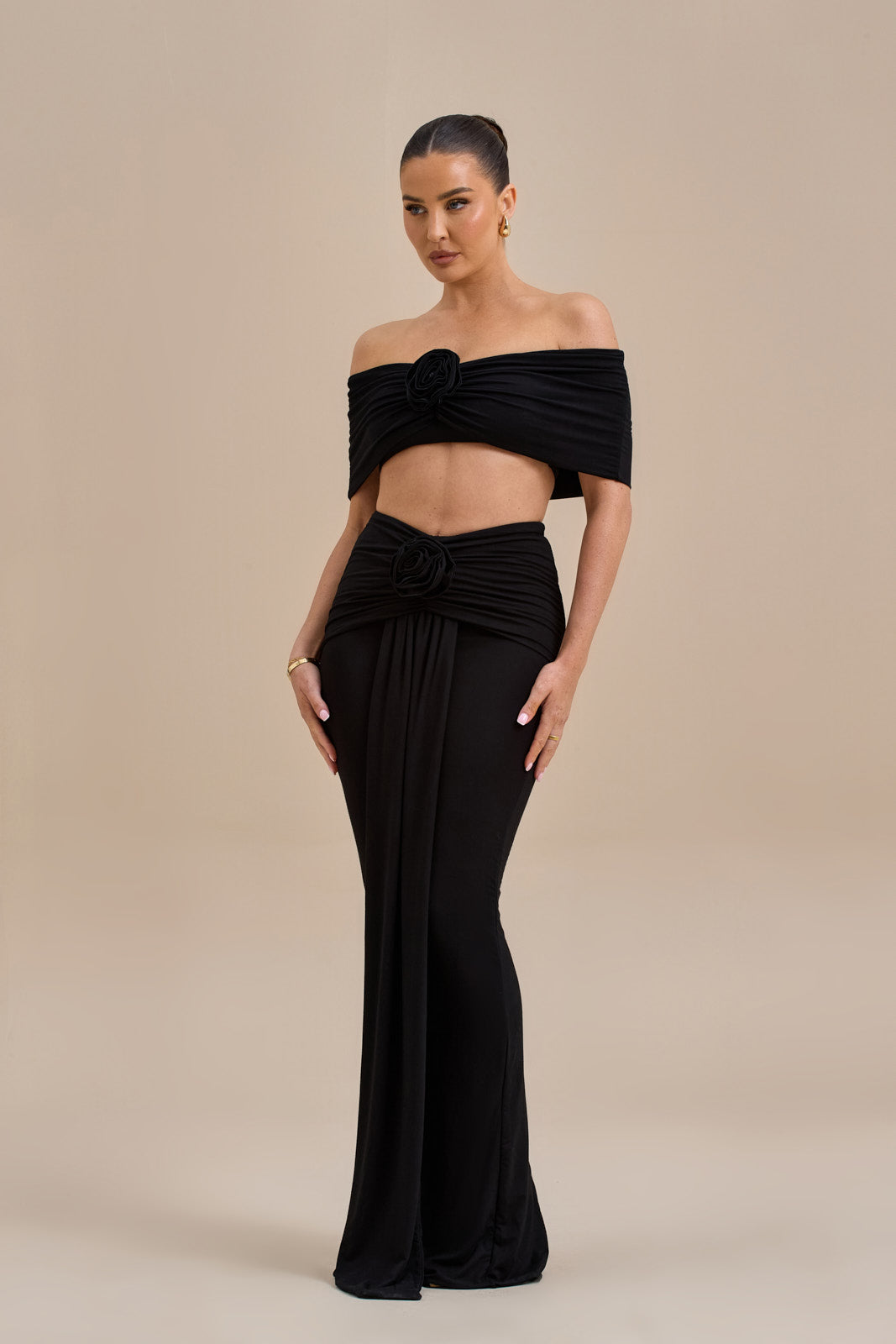 BELLE DRAPE MAXI SKIRT | BLACK