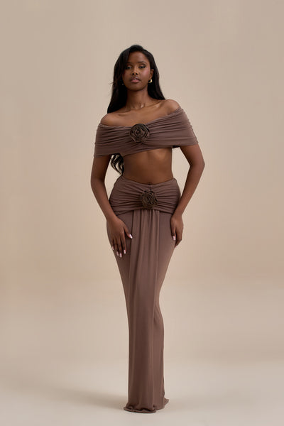 BELLE DRAPE MAXI SKIRT | CHOC