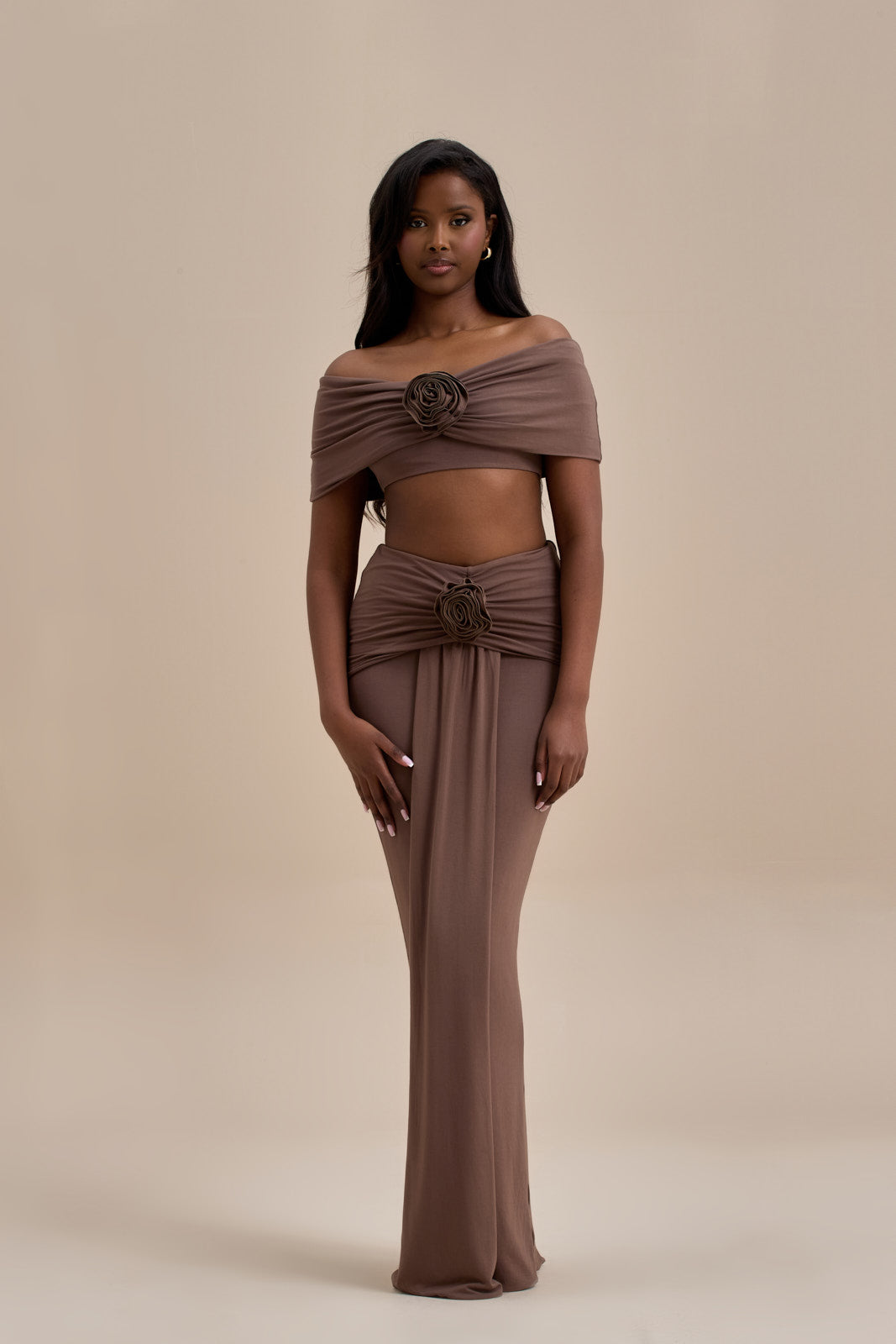 BELLE DRAPE MAXI SKIRT | CHOC