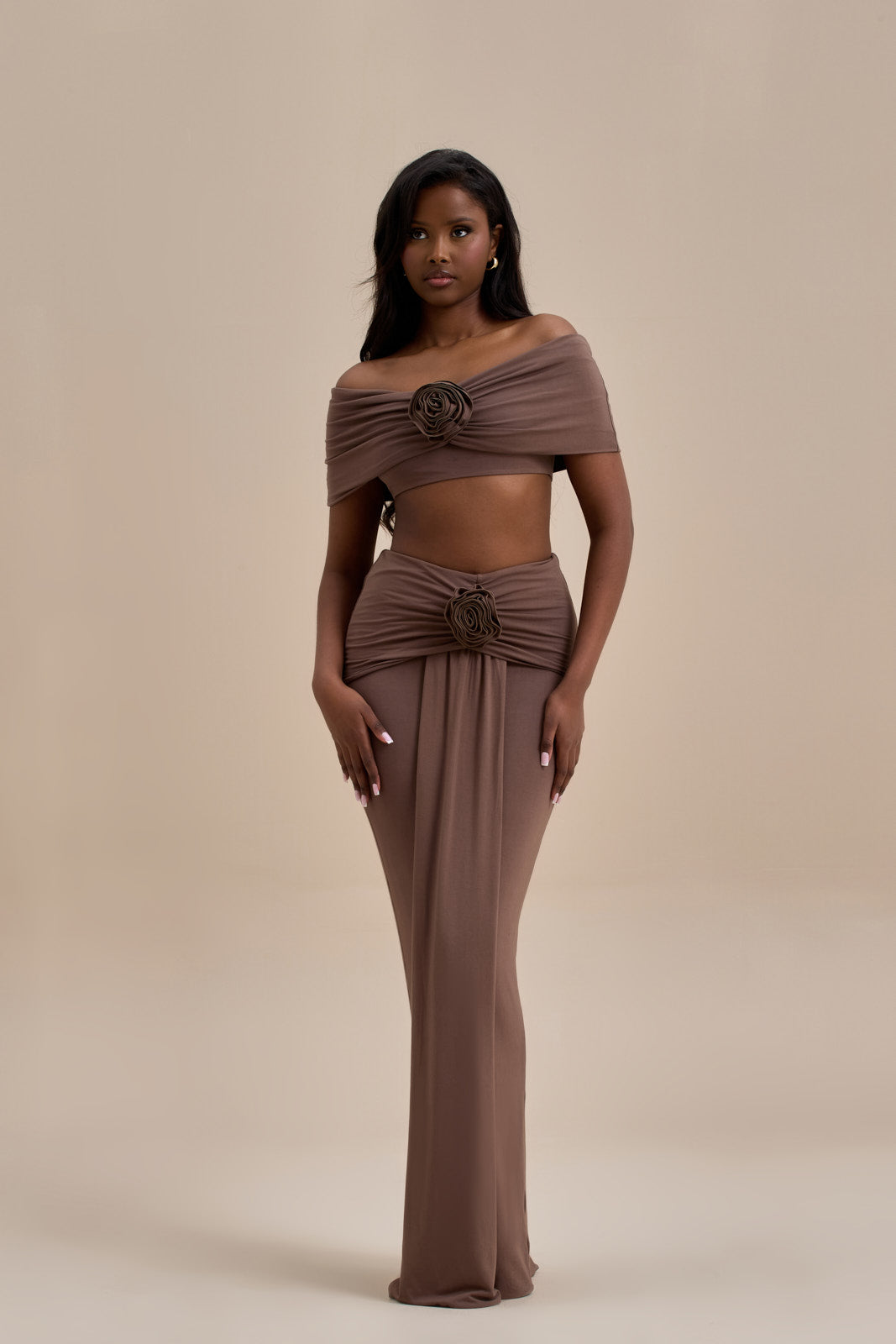 BELLE DRAPE MAXI SKIRT | CHOC