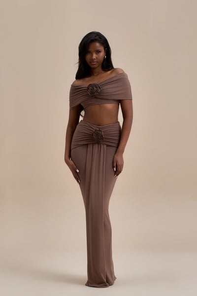 BELLE DRAPE MAXI SKIRT | CHOC