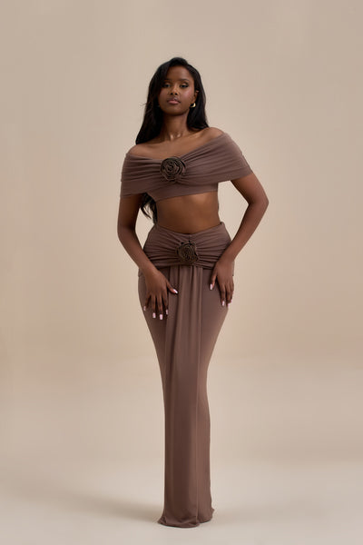 BELLE DRAPE MAXI SKIRT | CHOC