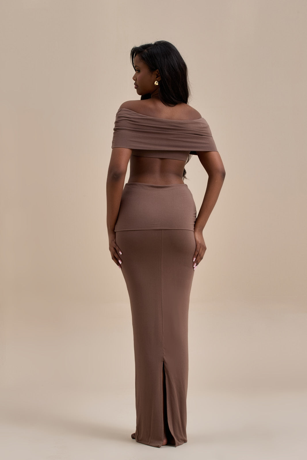 BELLE DRAPE MAXI SKIRT | CHOC