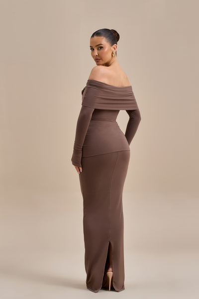 BELLE DRAPE MAXI SKIRT | CHOC