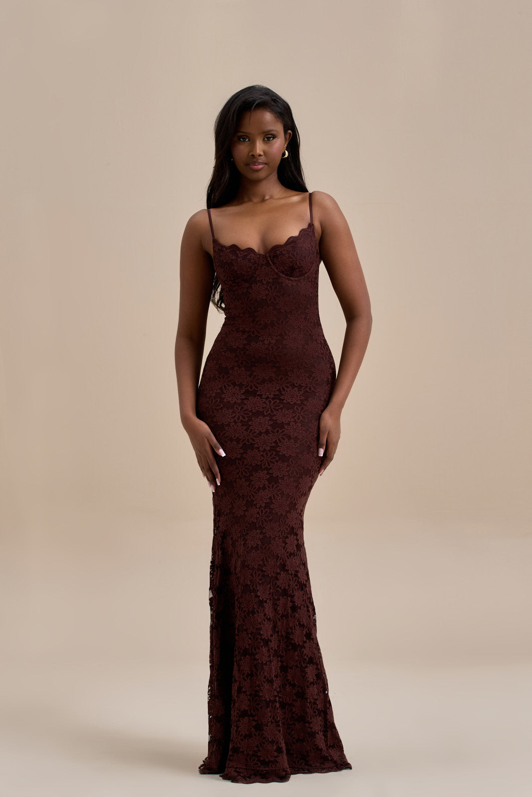 LEAH LACE MAXI DRESS | CHOCOLATE