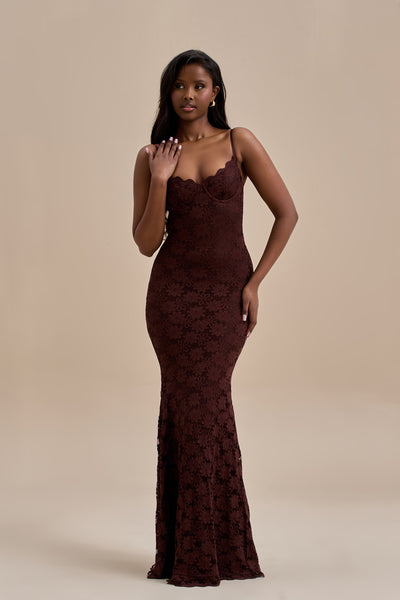 LEAH LACE MAXI DRESS | CHOCOLATE