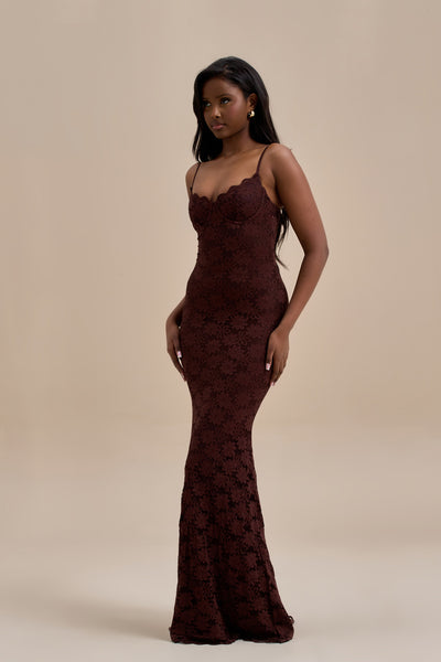 LEAH LACE MAXI DRESS | CHOCOLATE