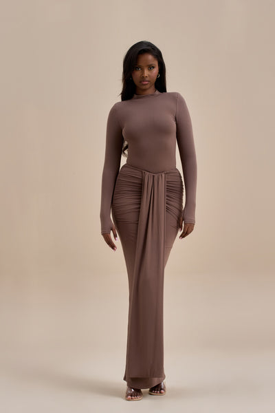 NARA DRAPE MAXI SKIRT | CHOCOLATE