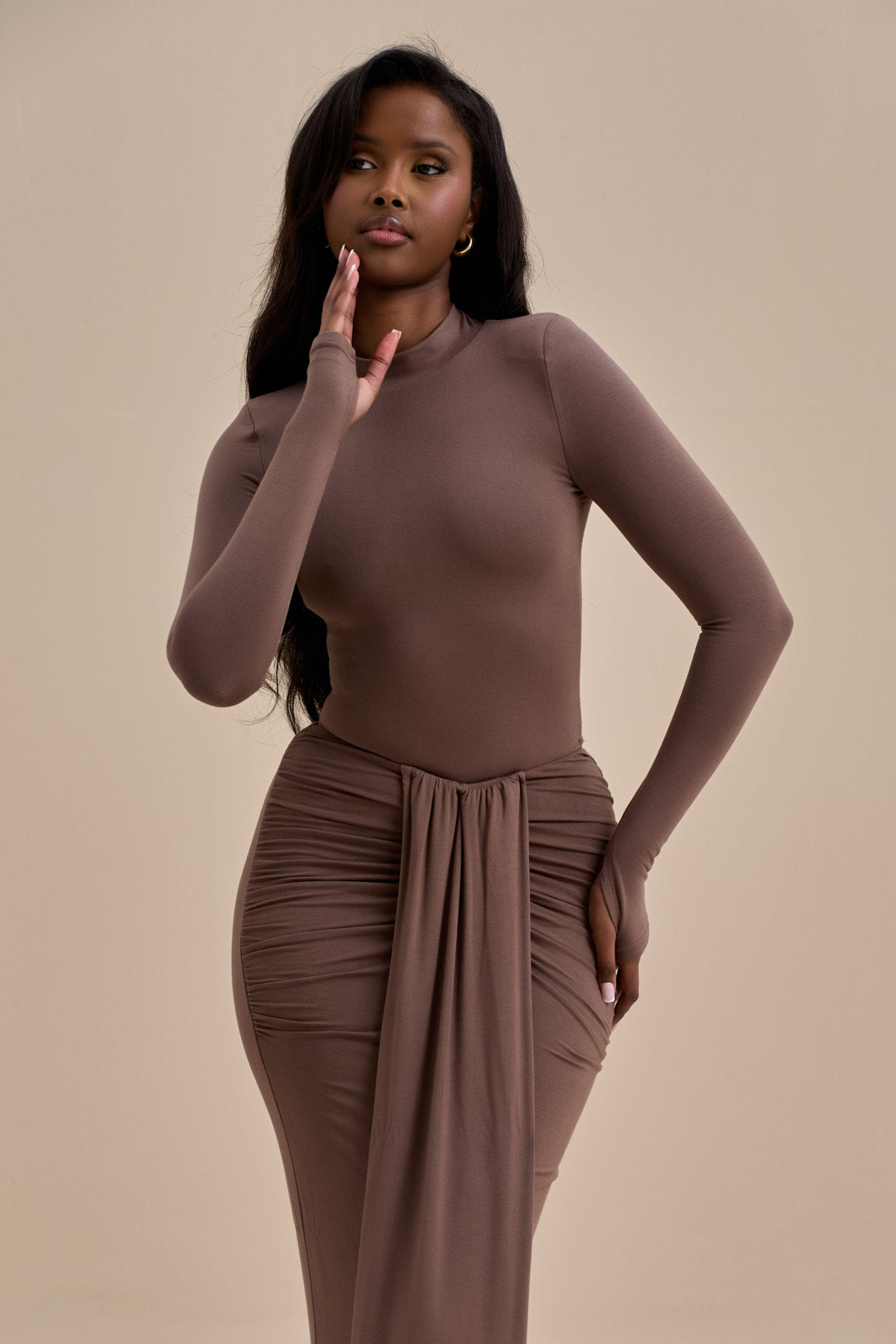 NARA DRAPE MAXI SKIRT | CHOCOLATE