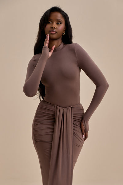 NARA DRAPE MAXI SKIRT | CHOCOLATE