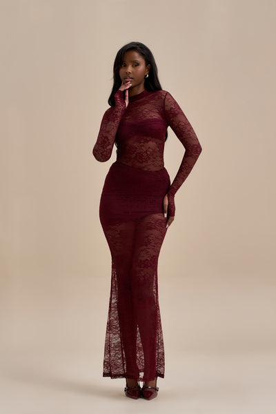 BRITNEY LACE MAXI SKIRT | WINE