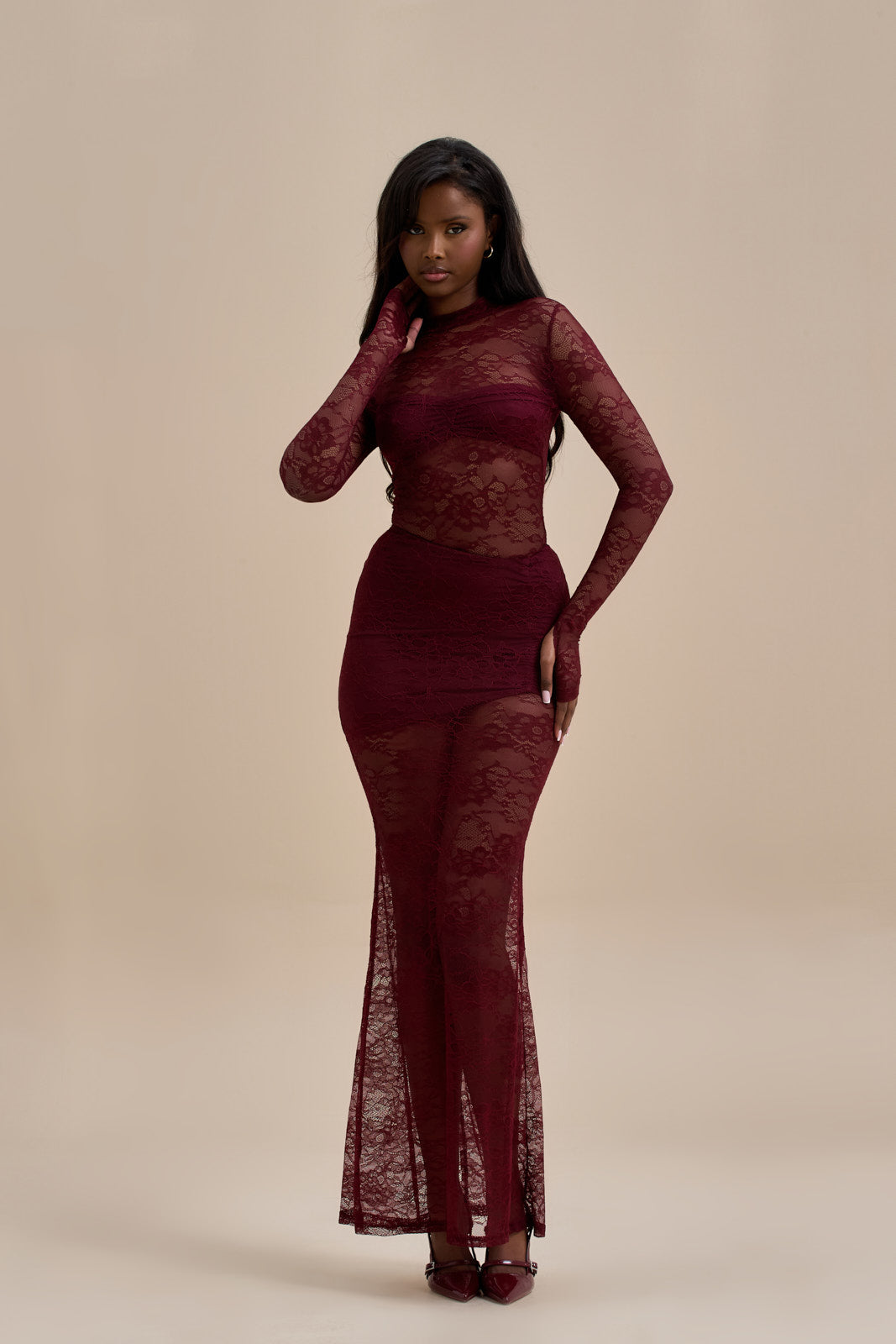 BRITNEY LACE MAXI SKIRT | WINE