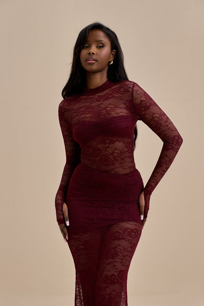 BRITNEY LACE BODYSUIT | WINE