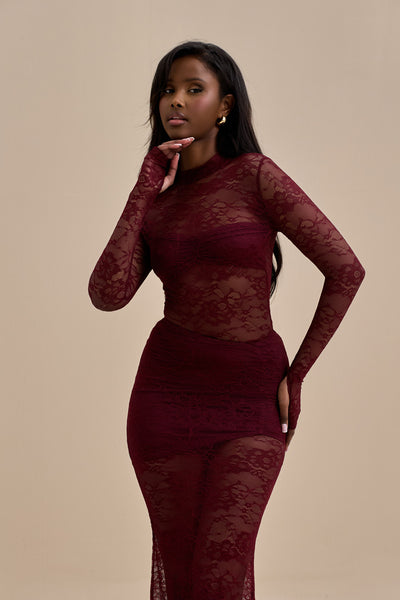 BRITNEY LACE BODYSUIT | WINE