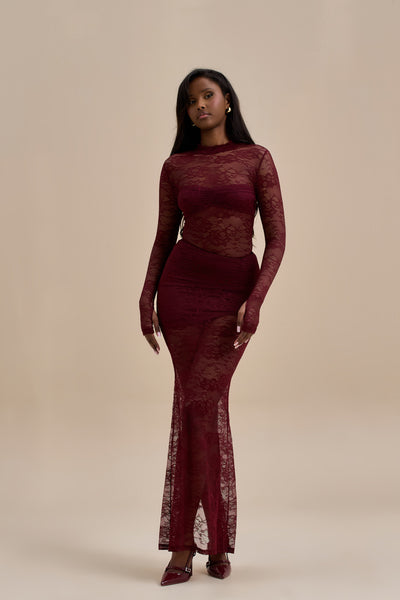 BRITNEY LACE MAXI SKIRT | WINE