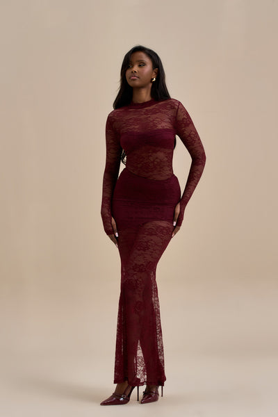 BRITNEY LACE MAXI SKIRT | WINE