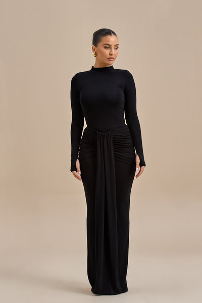 NARA DRAPE MAXI SKIRT | BLACK