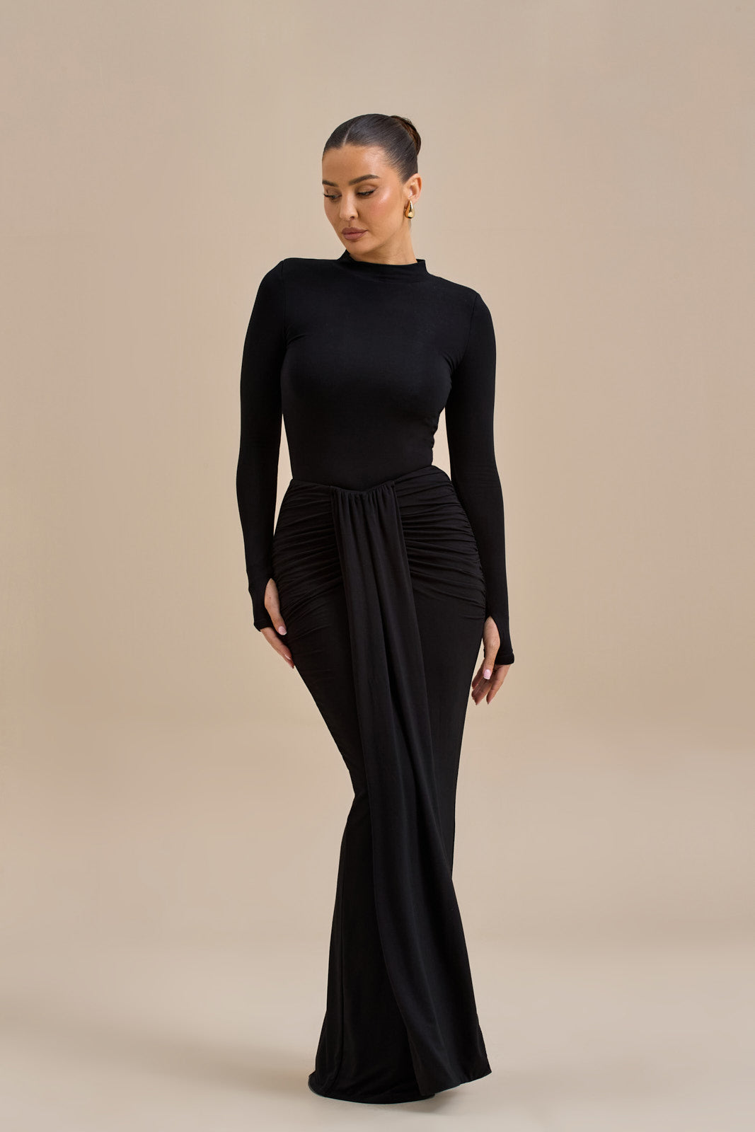 NARA DRAPE MAXI SKIRT | BLACK