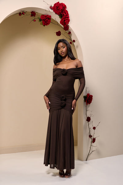 VIVIENNE BARDOT MAXI DRESS | CHOCOLATE