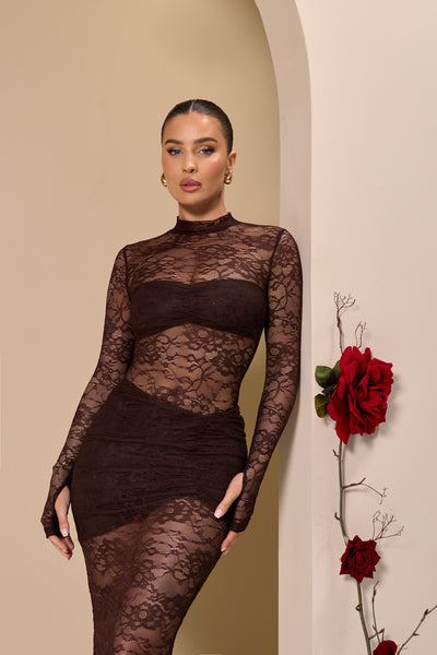 BRITNEY LACE BODYSUIT | CHOCOLATE