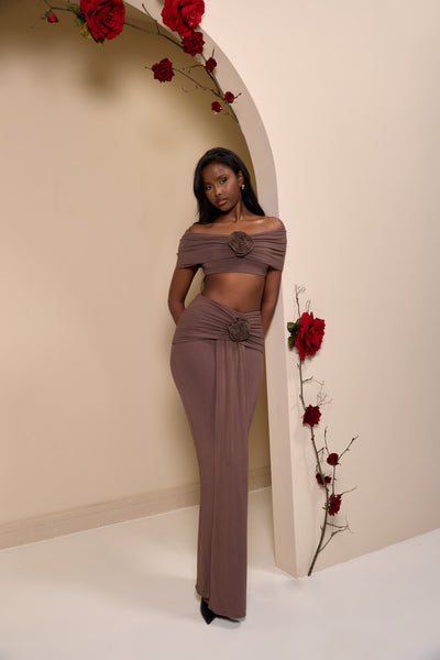 BELLE DRAPE MAXI SKIRT | CHOC