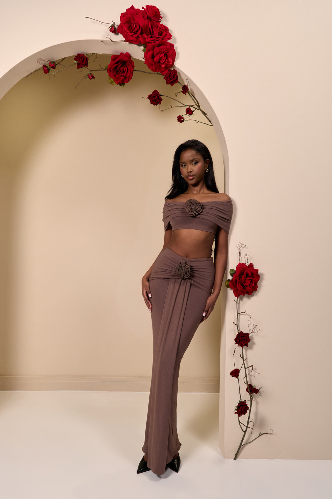 BELLE DRAPE MAXI SKIRT | CHOC